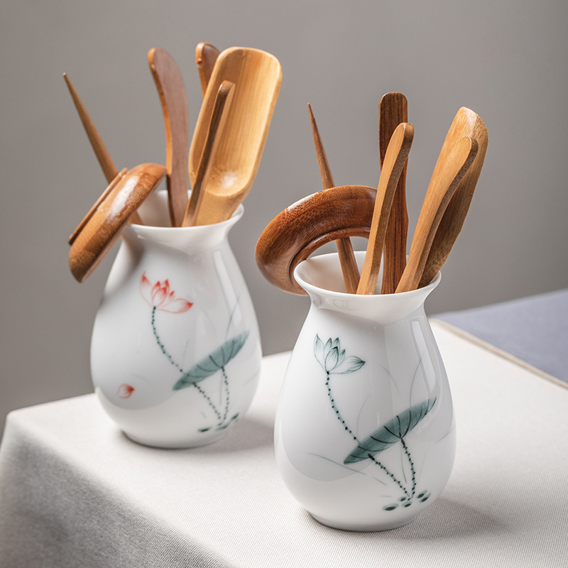 Hand-painted white porcelain tea ceremony six gentlemen set tea clip tea spoon tea needle combination kung fu tea set accessories Chinese style