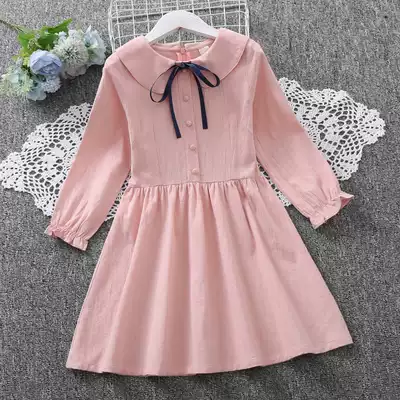 Korean girls long-sleeved dress college style Western style spring dress 2021 new cotton little girl princess dress children