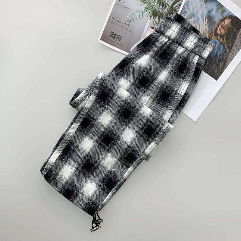 Korean girls' trousers summer dress 2023 new foreign style summer casual sports pants middle and big children's trousers plaid trousers