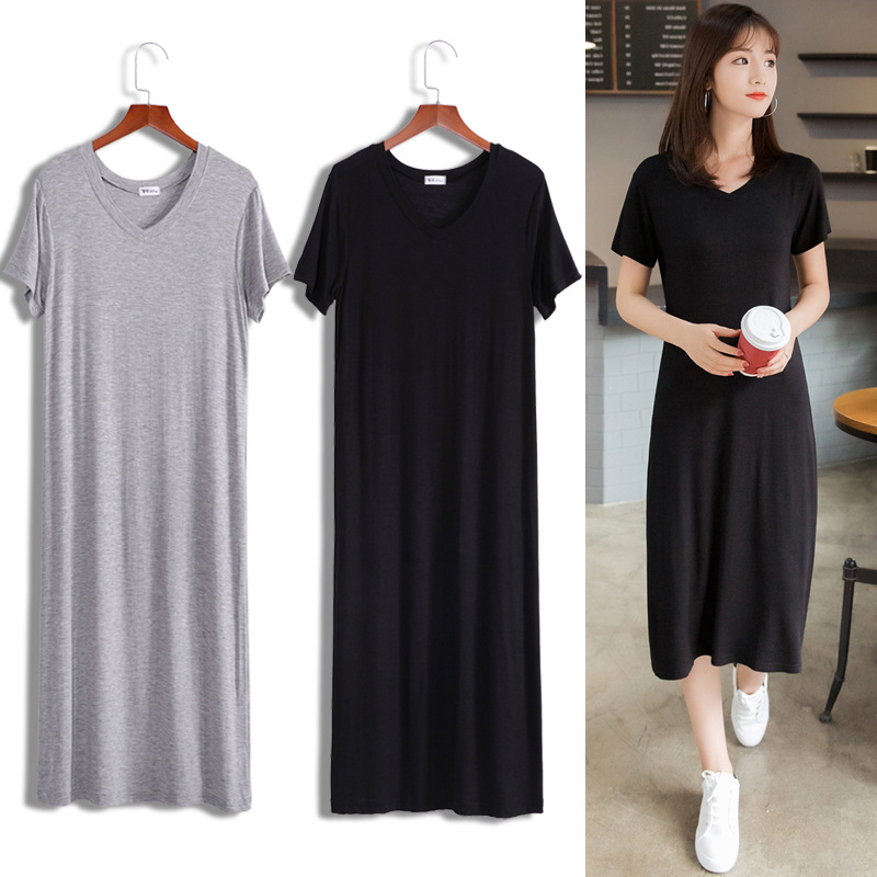 Net red same retro short sleeve V-neck split dress women's summer 2020 new chic knee length skirt