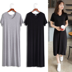 Net red same retro short sleeve V-neck split dress women's summer 2020 new chic knee length skirt