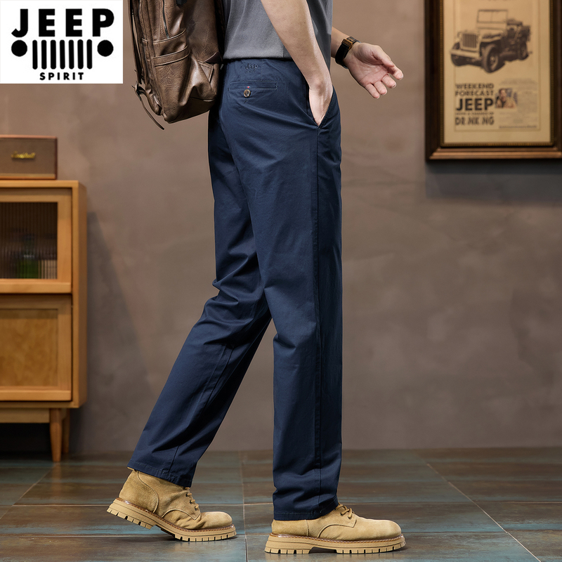 Jeep Pure Cotton Casual Pants for Men 2026 Summer Thin Loose Straight Business Trousers High Waist Large Size