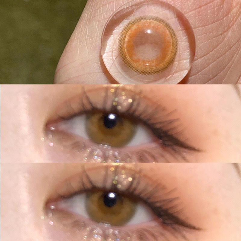 Amber Light Pupil Colored Contact Lenses, Small Diameter, European and American Mixed Race Amber Brown, Annual/Half-Yearly Disposable, 2025 New Model Contact Lenses Qc