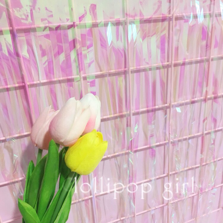Girl's heart Colorful transparent rain curtain Pink pull flower wedding room photo background wall decoration partition Christmas decoration