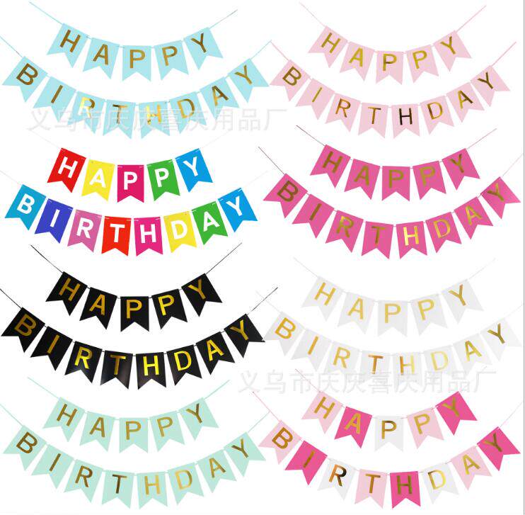 Happy Birthday Banner Pink Bronze Letters Fishtail Bunting Pull Flower Party Pull Banner Party Decoration Supplies