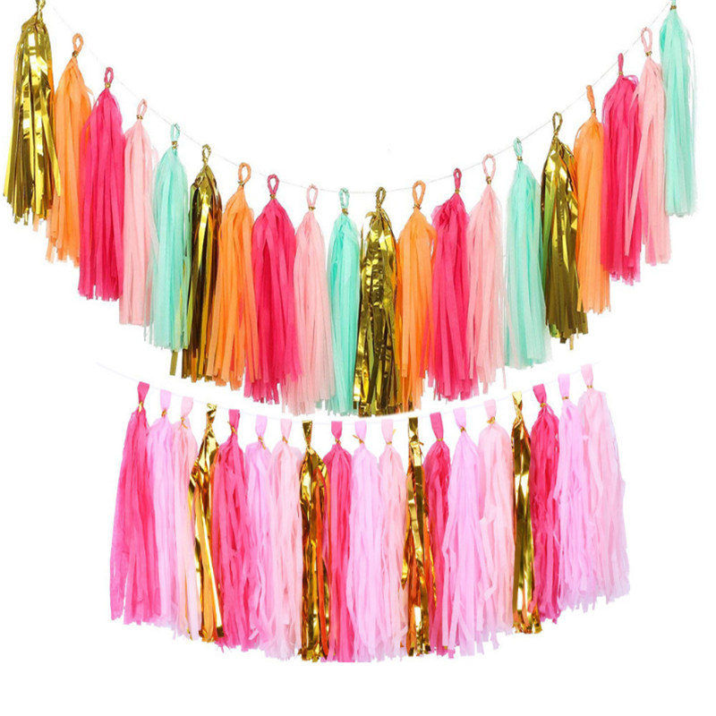 5 packs of paper tassel rain silk ribbon pull flower birthday decoration room wedding European and American party