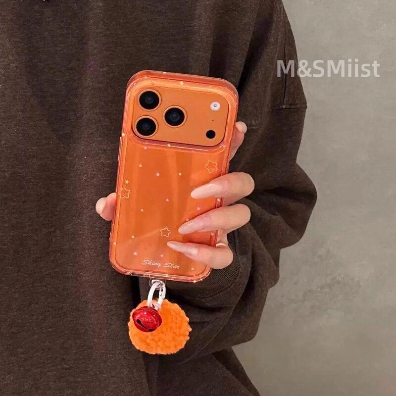 New Uk-Style Phone Case for Apple iPhone 17 Pro Max, Simple Orange Star Design from Japan and Korea, Protective Case for iPhone 15, 14 with Pendant, New Model for iPhone 13, 16 Pro, High-End Max Full-Cover Phone Case