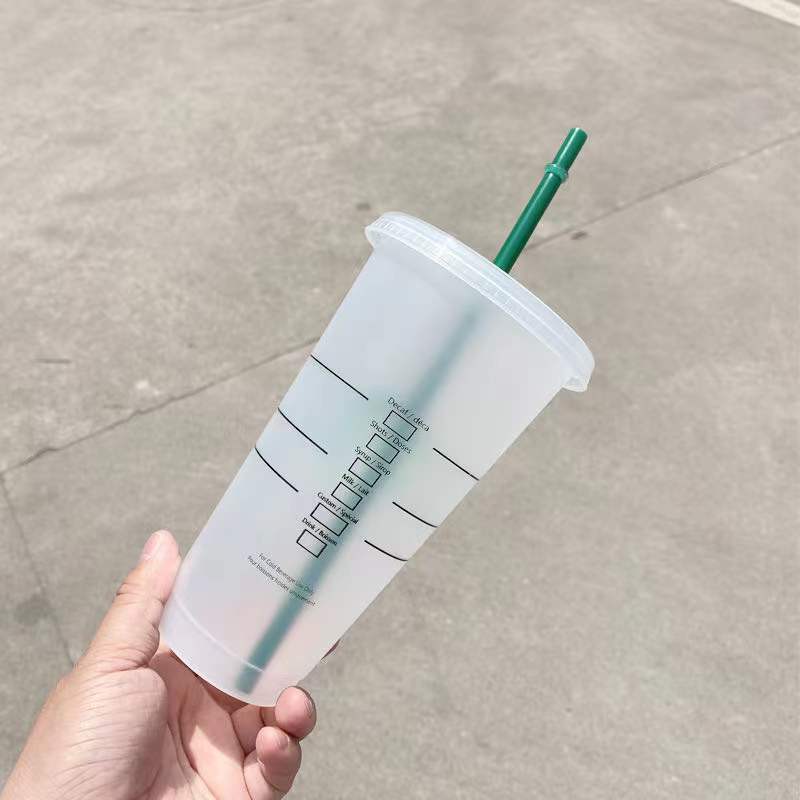 แก้วหลอดเปลี่ยนสีเครื่องดื่มเย็น 1 ชิ้น พร้อมฝาปิด โลโก้กาแฟ