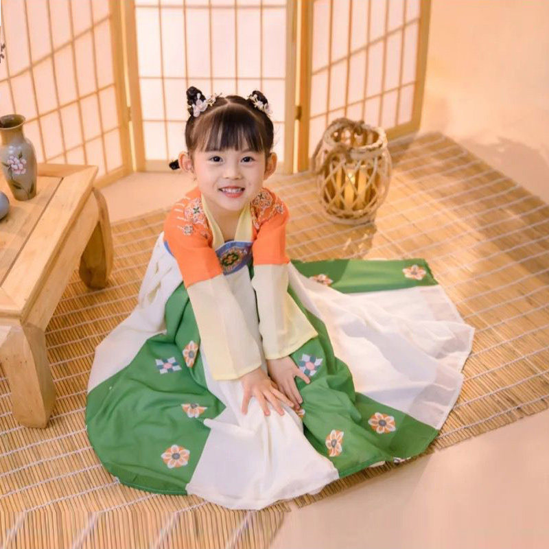 Girl Han dress summer thin girl girl old fashion fairy skirt Chinese wind childhood spring and autumn print dress