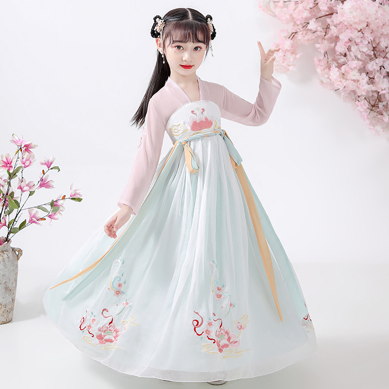 Hanfu girls'dress for girls' dress spring clothing children's ancient dress superfairy China Wind Down with thin little girl's ancient windy and windy summer