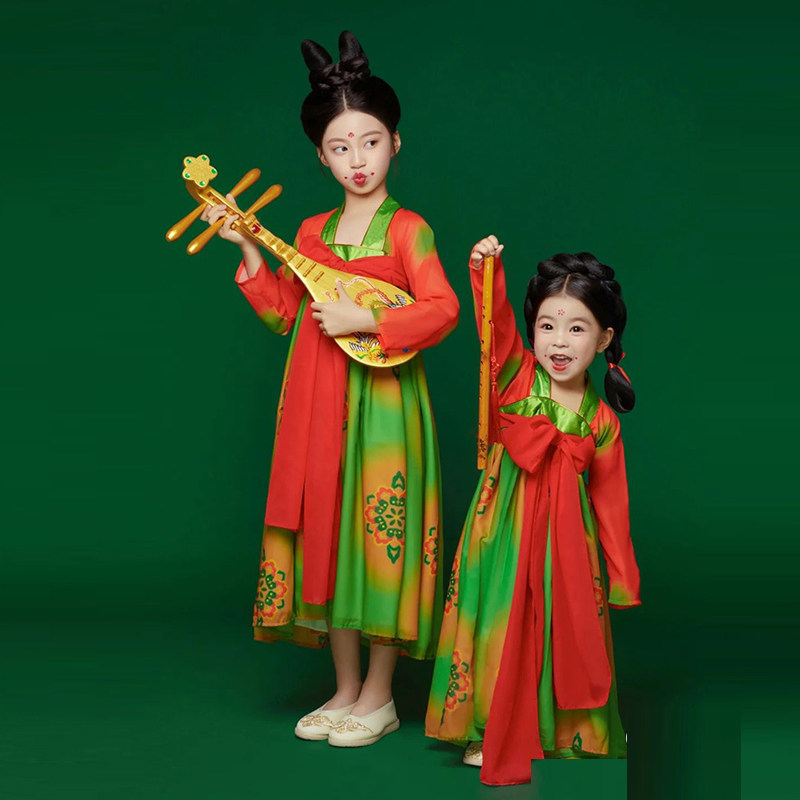 Hanfu girl's Tang Bottling Baby Zhou dinner gown red Chinese Wind Children's ancient dress The Tang Palace night banquet Summer
