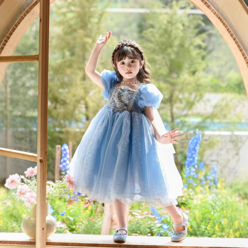 Frozen Elsa Girls' Elsa Princess Sequin Princess Dress Long Dress Birthday Dress Cape Dress Lightweight