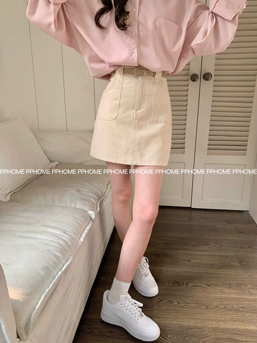 Летняя мини-юбка, универсальная юбка, цветной ремень, крой, высокая талия