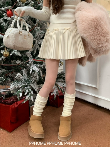 Шерстяная зимняя юбка в складку с бантиком, высокая талия