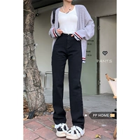 Черные приталенные прямые свободные джинсы, эластичные штаны, подходит для подростков, высокая талия