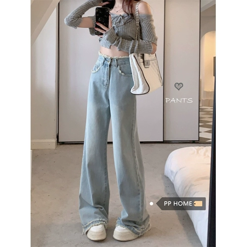 Штаны, джинсы, подходит для подростков, высокая талия, свободный прямой крой