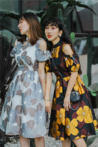 The Yellow Pussy Original Stop the nap to see the flowers Eugen yarn Cubic flowers large swing improved qipao dress dress