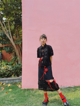 Yellow Pussy Classmates Original Homemade Rose Light Plums Hollowed-out Flowers Shirt Asymmetry New Chinese Half Skirt