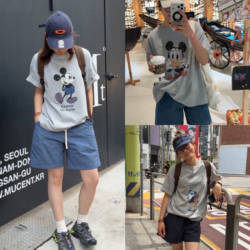 Iamstudio Classic Popular Cartoon Pattern 6130 Vintage Print Mickey Series Cotton Short-Sleeve T-Shirt