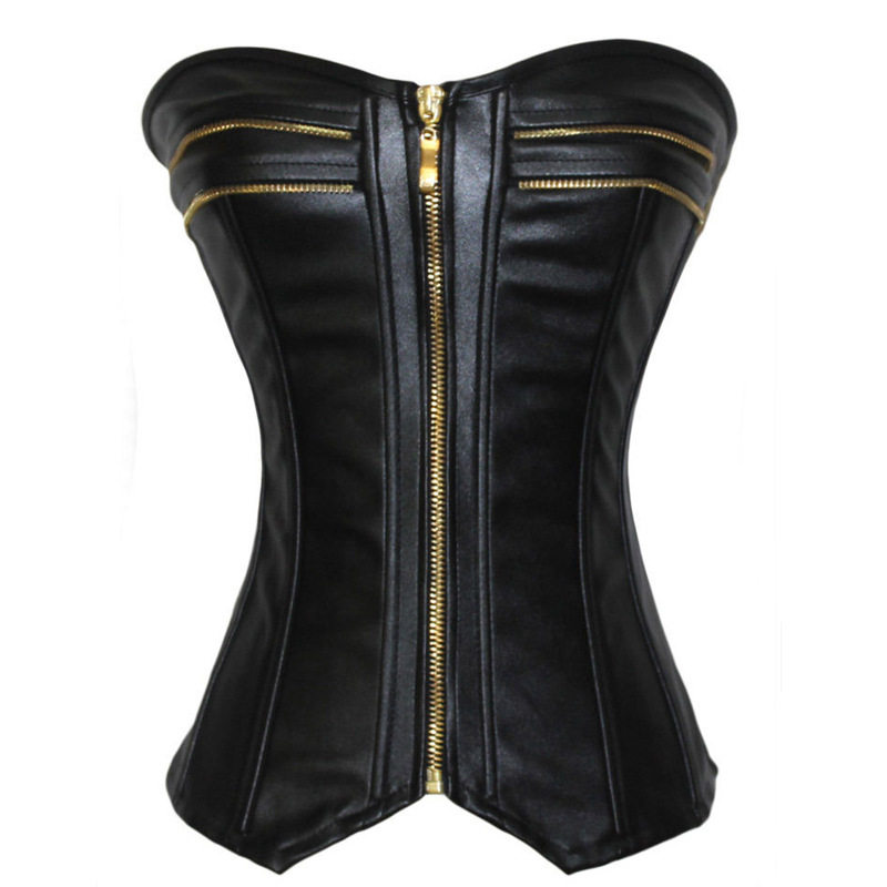 Zipper base coat dress leather court sexy corset women