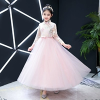 Mới của công chúa váy đứng cổ áo phong cách Trung Quốc váy hoa cô gái dài tay váy catwalk trang phục phần dài quần áo phù rể cho bé trai