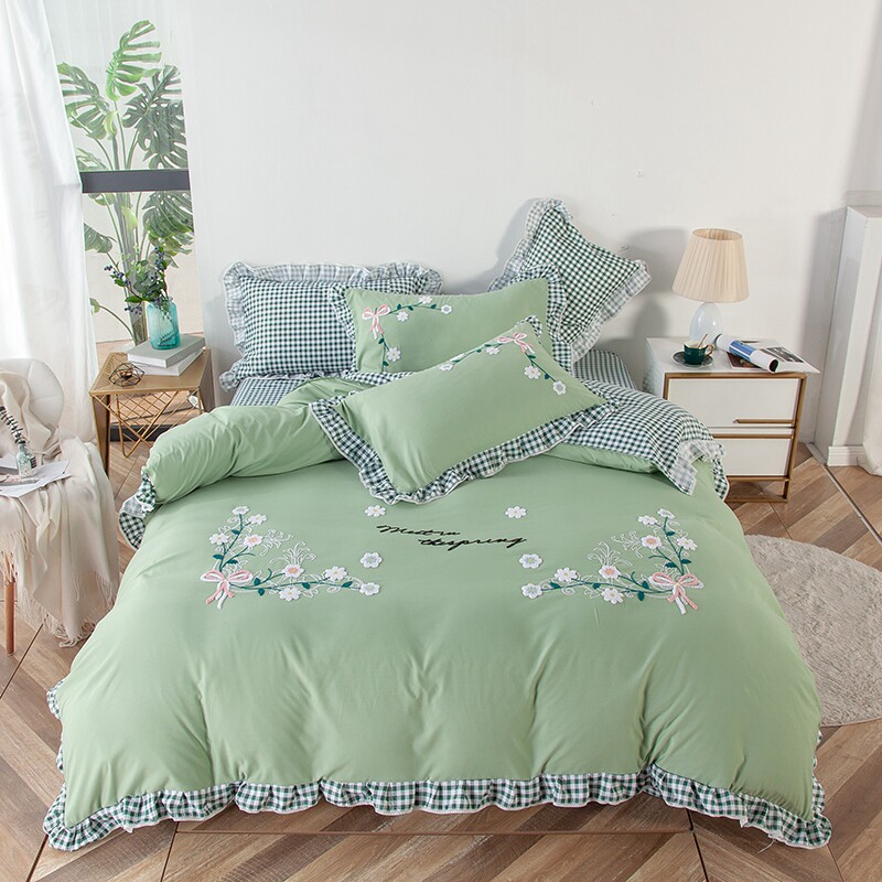 Spring and autumn bed skirt style four - piece towel embroidery 2 0m to increase the pure cotton cotton bedding