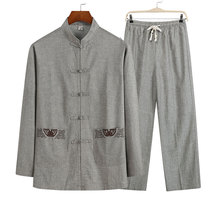 Long sleeve linen suit Spring and Autumn Middle-aged mens Tang suit 40-50-60 years old fathers clothes grandpa clothes
