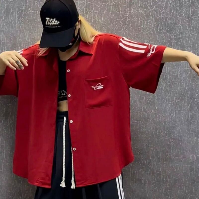 Summer Fashion Casual New Trendy Dance Brand Popular Printed Striped Milk Silk Shirt Short Sleeve Unisex