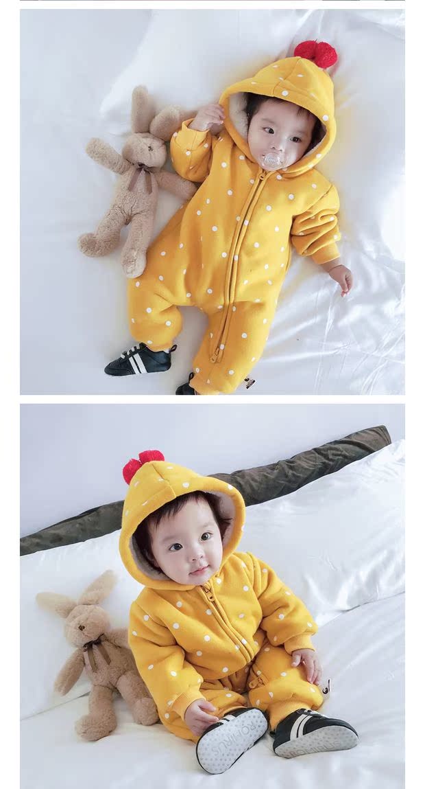 Bộ đồ liền thân mùa đông cho bé nhung và jumpsuit cho bé trai 3-6-9-12 tháng quần áo leo núi mùa đông dày ra bộ áo liền quần công chúa bé gái
