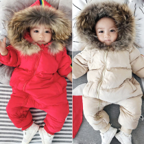 Baby jumpsuits winter Net red baby clothes for men and women babies out to hold clothes 0-12 months thick down cotton clothes