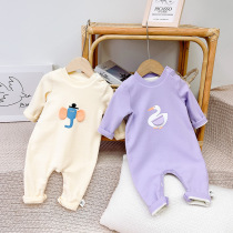 Baby clothes early winter New products 0-1 year old 2 baby plus velvet jumpsuit thin velvet boneless newborn climbing clothes