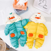 Baby down jumpsuit winter thickened warm down jacket newborn out to hug clothes baby cute out of clothing