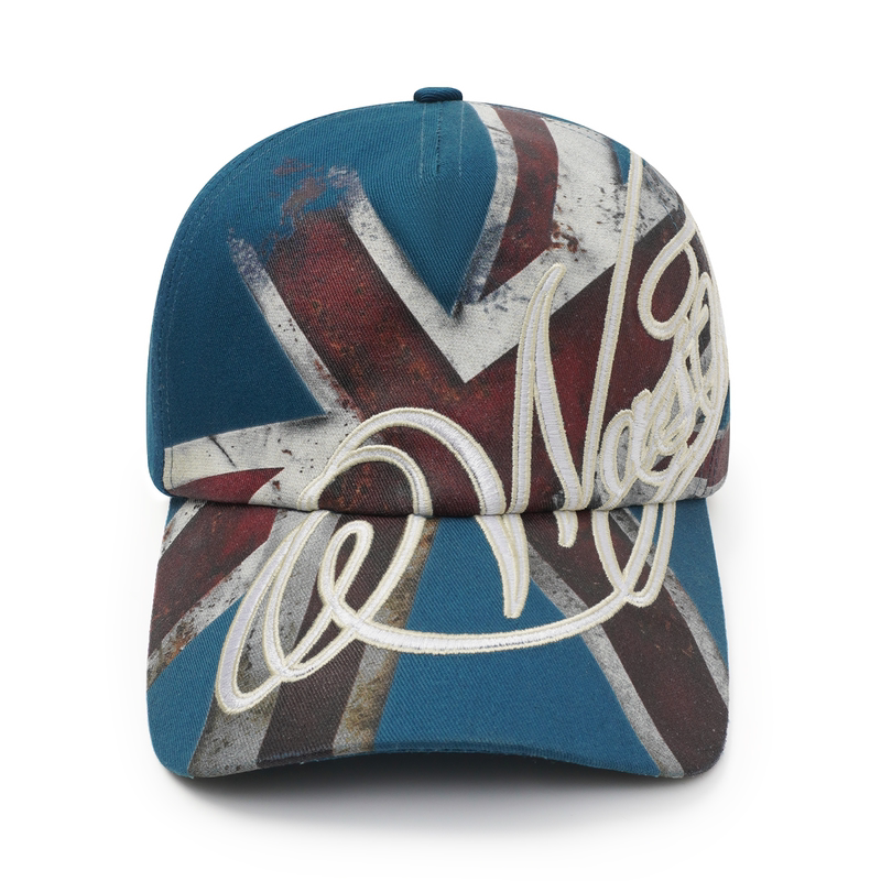 Wasted Vintage Street-Style Letter Embroidery Distressed Spray-Painted Flag Print Curved Brim Baseball Cap