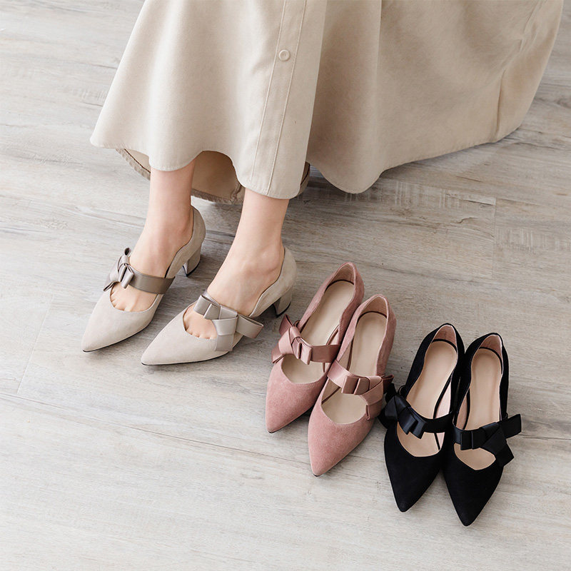 Cat lord homemade 2022 new flat shoes female pointed toe Mary Jane shoes shallow bow bow leather high-heeled shoes