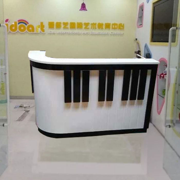 Bright Light Baking Lacquer Art Training Front Desk Kindergarten Bar Early Education Center Reception Desk Steel Piano Key Collection Silver Counter Custom