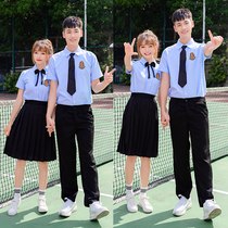  Junior high school Korean college style shirt Primary school chorus performance suit Sixth grade graduation photo suit black long skirt