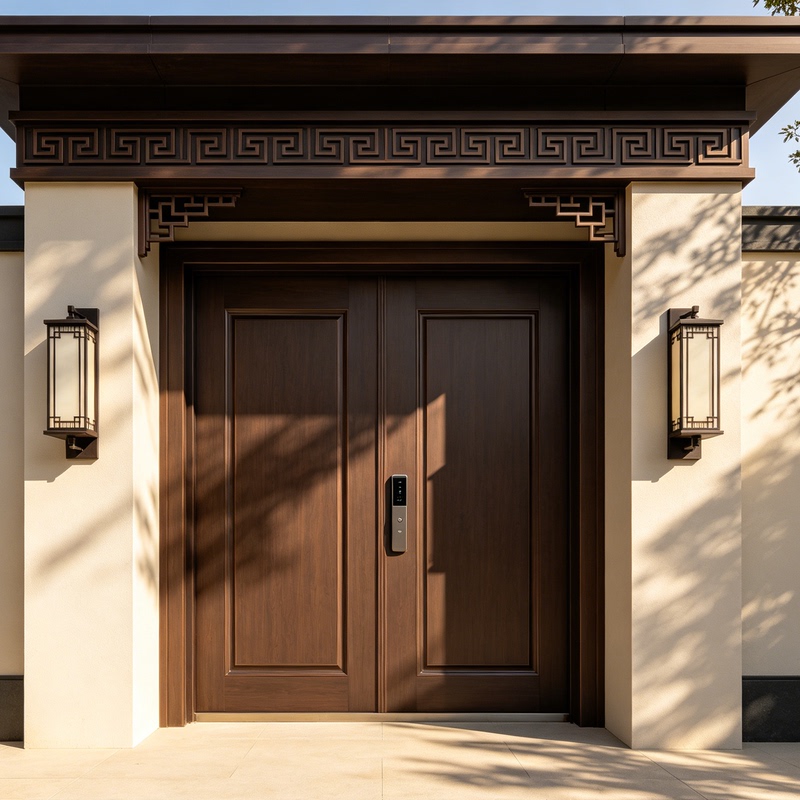Light Luxury Style Solid Wood Double Door Courtyard Door Villa Entrance Door Simple Design High-End Wooden Door