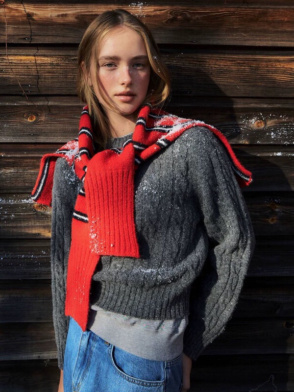 Special Offer Korean Style Grov*E Simple Versatile Solid Color Round Neck Vintage Cable Knit Pullover Sweater Brown/Grey