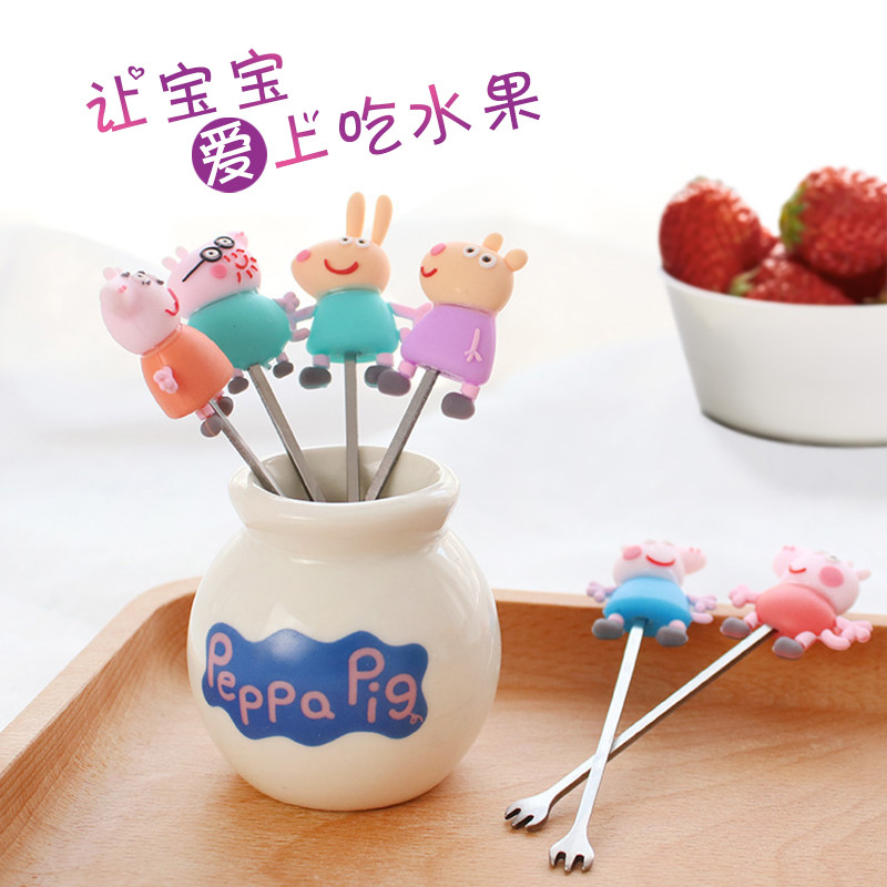 Cartoon Fruit Fork Suit Ceramic Cute Creative Home Stainless Steel Children Baby Fruit Sign Cake Fork Safety