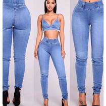 Ladies elastic slim jeans pants women high waist trousers ku