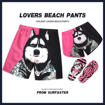Quick-dry loose couple beach pants mens Tide brand five-point pants cartoon dog print shorts seaside big pants
