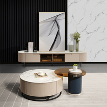Italian rock slab round coffee table TV cabinet combination modern luxury style small apartment coffee table living room home