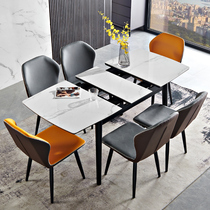 Rock slab dining table retractable folding small household type Italian simple modern luxury rectangular dining table and chair combination