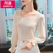 Dan lace shirt early spring 2021 new womens stitching Chiffon sleeves foreign style small shirt square collar French top
