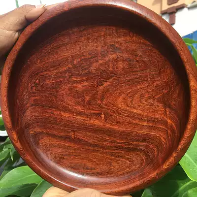 Mahogany fruit plate Burmese Rosewood big fruit red sandalwood boutique old material glitter water rippling thickened Tea Cup tray 25cm