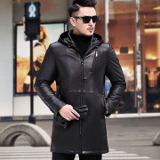 2020 của Autumn Winter New Men Medium-Length Sheep da dày Coat da trùm đầu đội mũ trùm đầu xuống áo khoác