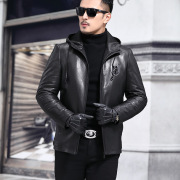 2020 Winter nam Casual Jacket Business Da Cừu Trồng mềm da Dàn Xuống Jacket Hood edor