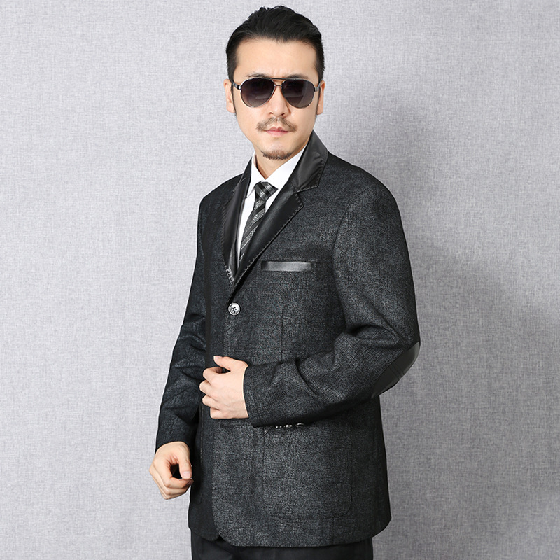 Men 2020 Thu Trung niên nhân Kinh Doanh Và Giải trí Da Suit Coat Với ​​vải Cừu Da Suit