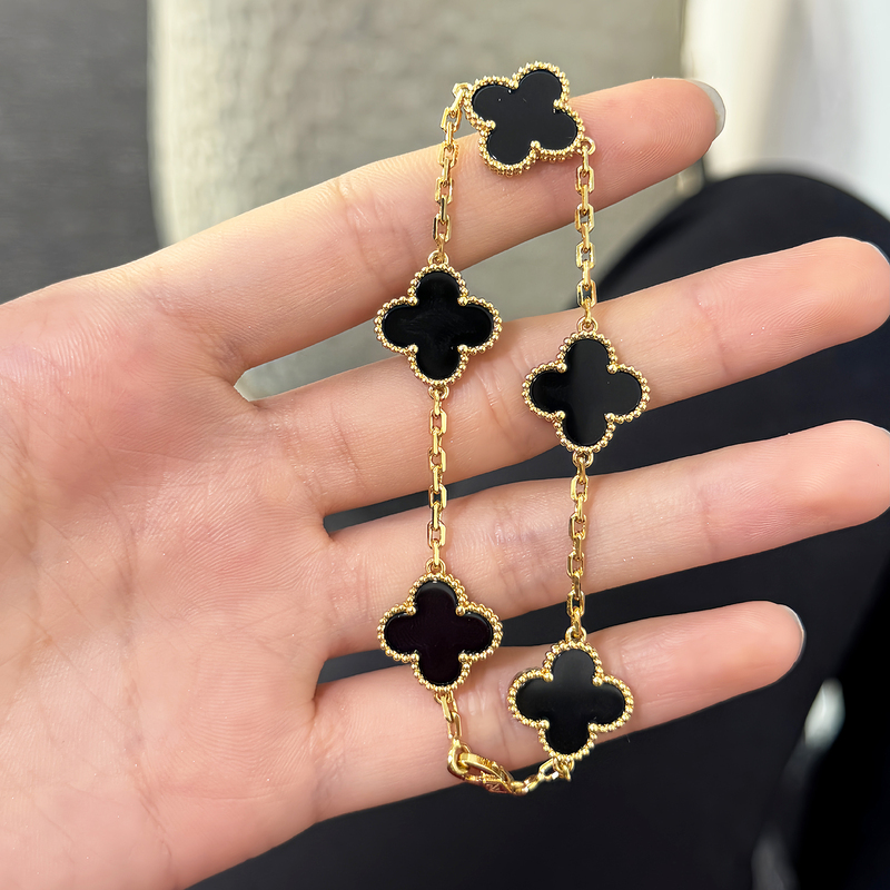 Four-Leaf Clover Bracelet Rose Gold Black Onyx Light Luxury Niche Exquisite Birthday Gift for Girlfriend