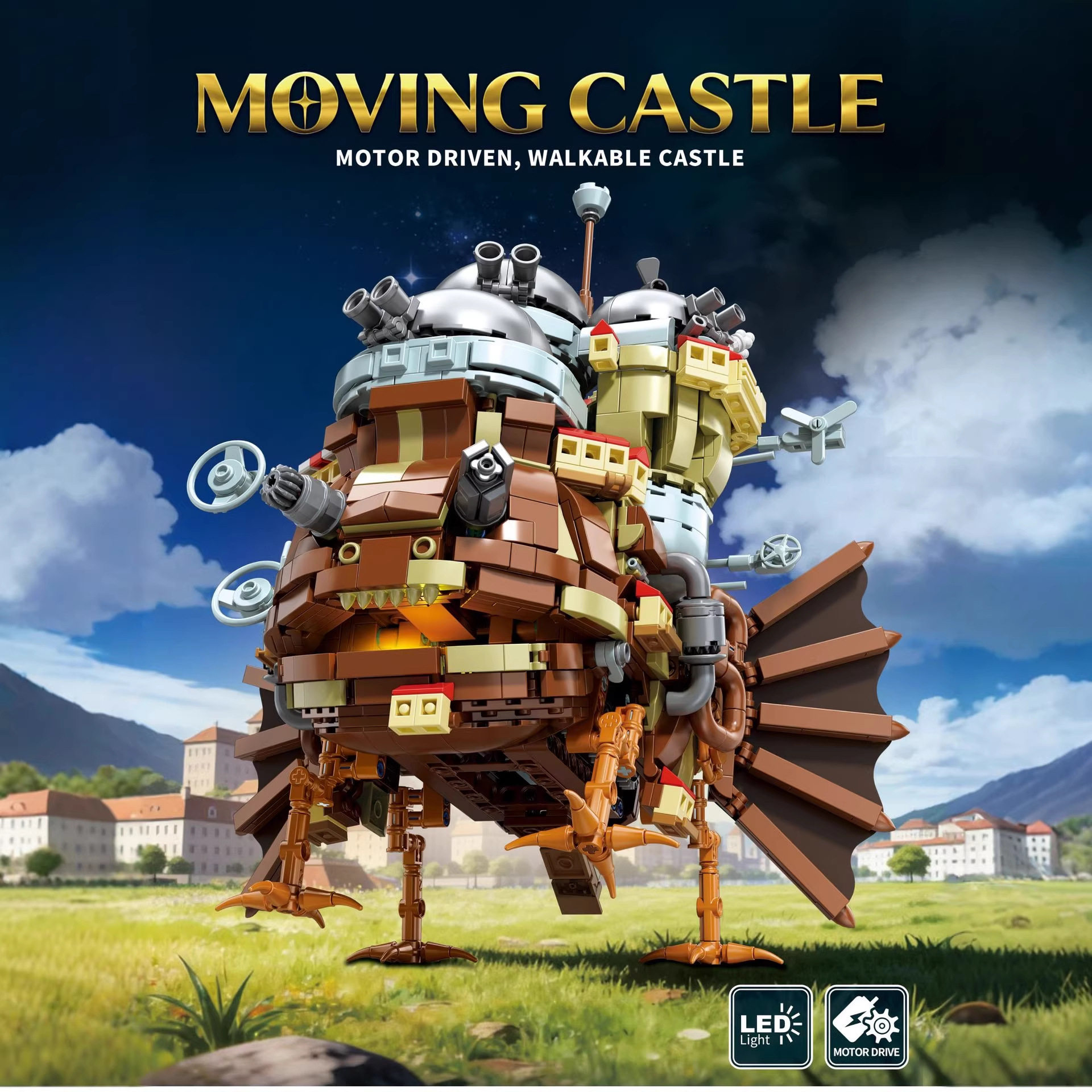 7077 越境EC人気商品：ハルのビルディングブロックモバイルキャッスル組み立てモデルハウスおもちゃライトオーナメントギフト